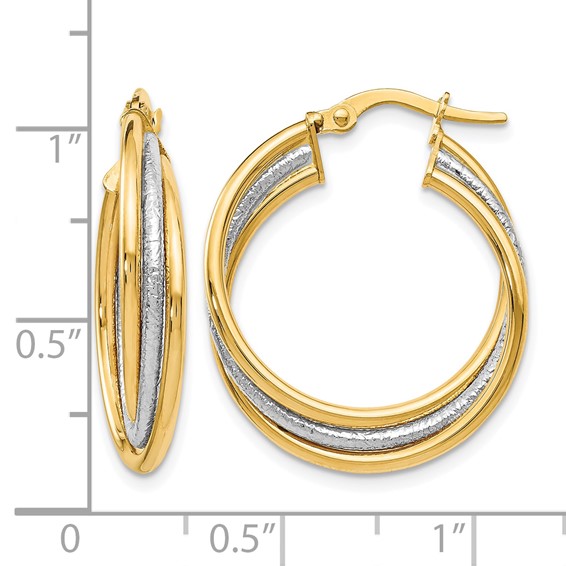 Leslie's 14K Two-tone Polished and Textured Twisted Hoop Earrings