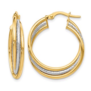 Leslie's 14K Two-tone Polished and Textured Twisted Hoop Earrings