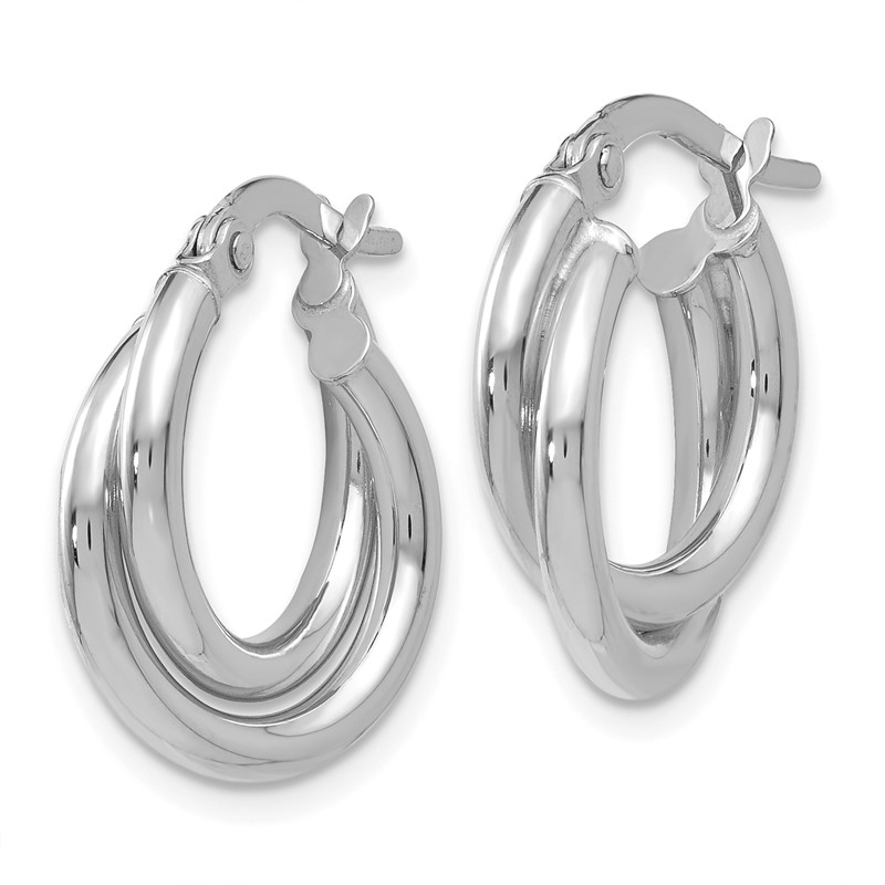 14K White Gold  Polished Twisted Double Hoop Earrings