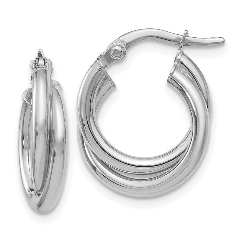 14K White Gold  Polished Twisted Double Hoop Earrings