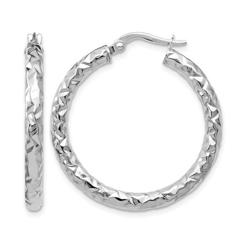 14K ForeverLite White Gold Polished and Textured Earrings