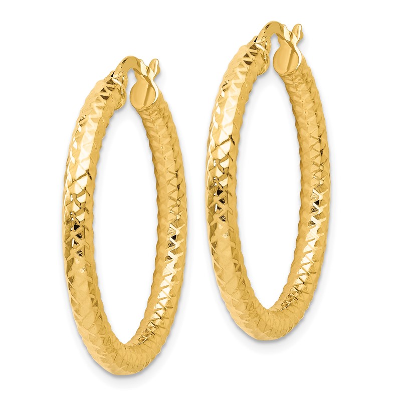 14K ForeverLite Polished and Textured Hoop Earrings