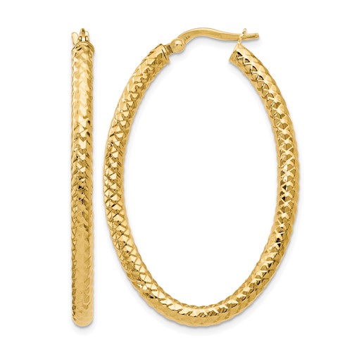 14K ForeverLite Polished and Textured Oval Hoop Earrings