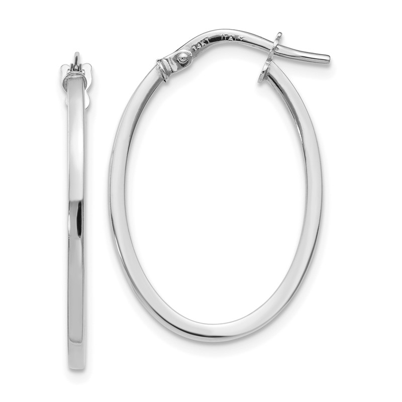 14K White Gold Polished Oval Hoop Earrings