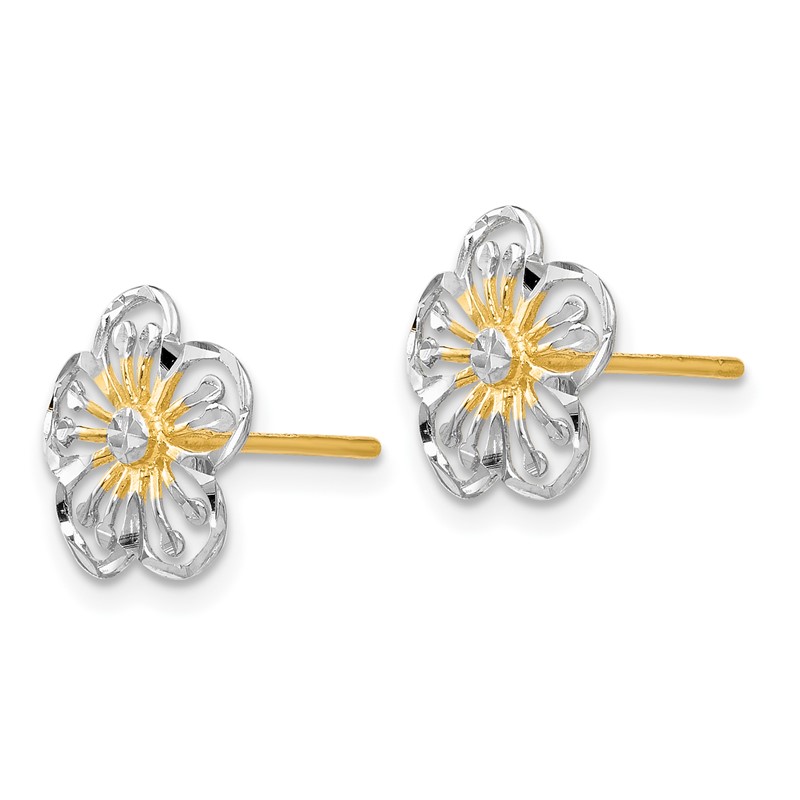 14K w/White Rhodium Polished and D/C Post Earrings