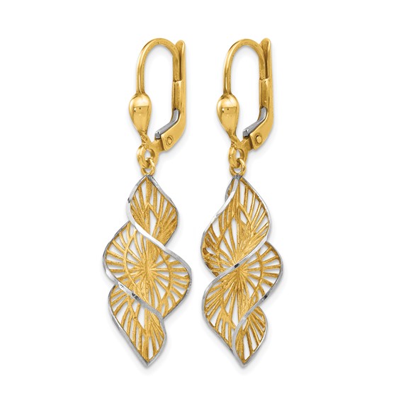 Leslie's 14K w/White Rhodium Textured and D/C Leverback Earrings