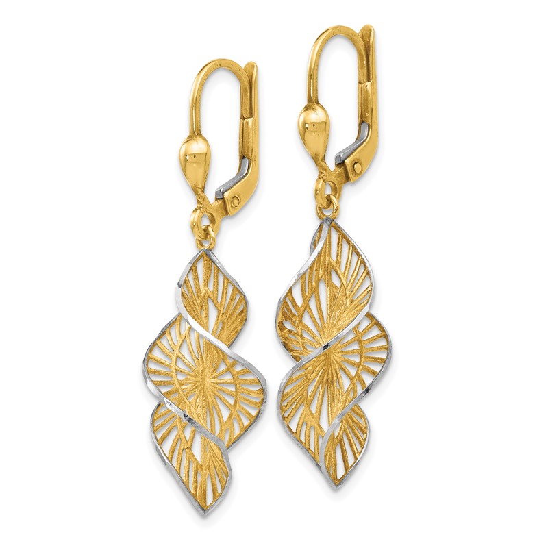 14K w/White Rhodium Textured and D/C Leverback Earrings