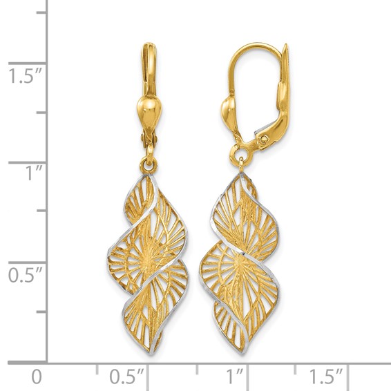 Leslie's 14K w/White Rhodium Textured and D/C Leverback Earrings