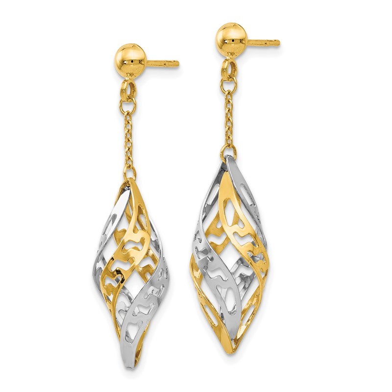 14K Two-tone Polished Post Dangle Earrings