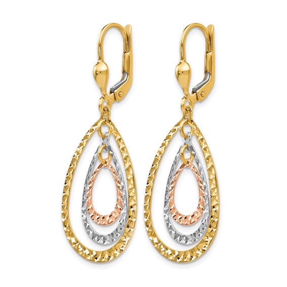 Leslie's 14K Tri-color Polished and D/C Leverback Earrings