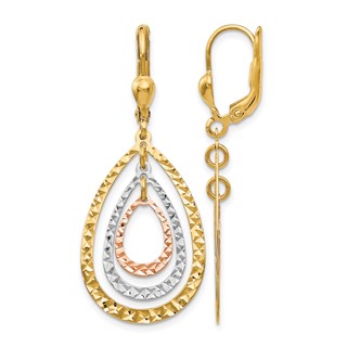 Leslie's 14K Tri-color Polished and D/C Leverback Earrings