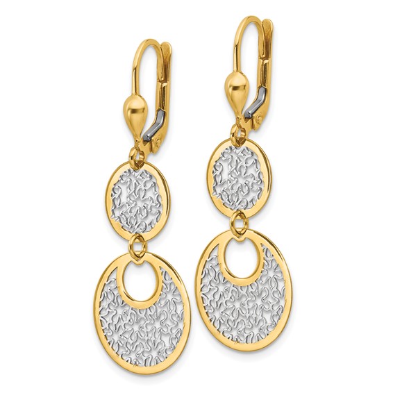 Leslie's 14K w/White Rhodium Polished and Textured Leverback Earrings
