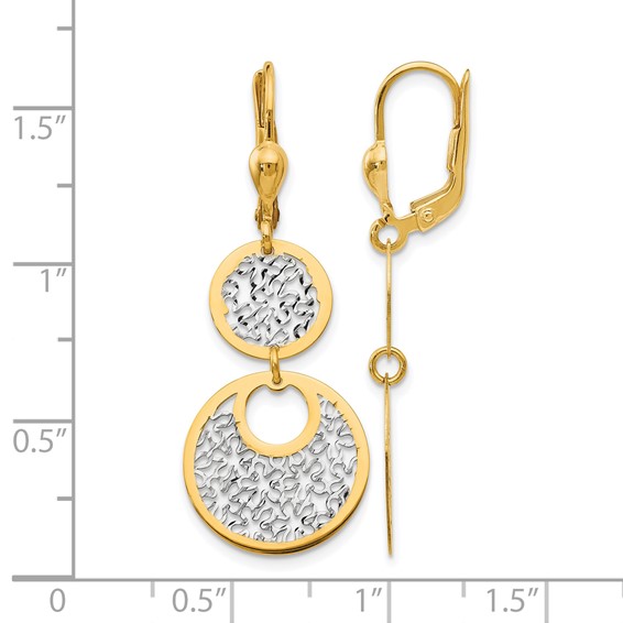Leslie's 14K w/White Rhodium Polished and Textured Leverback Earrings