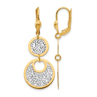 Leslie's 14K w/White Rhodium Polished and Textured Leverback Earrings
