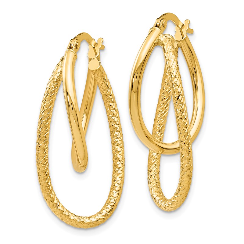 14K White Gold Polished and Textured Hinged Hoop Earrings