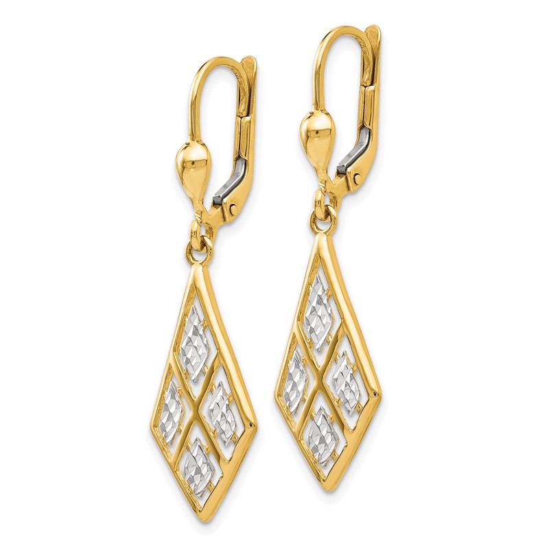 14K with Rhodium D/C Leverback Earrings