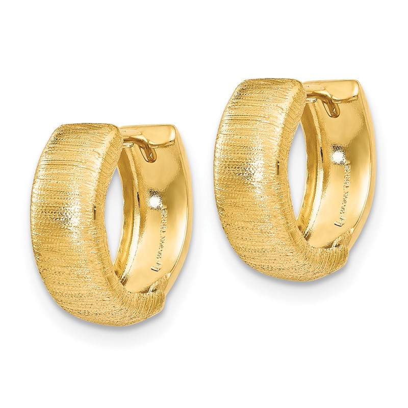 14K Polished and Textured Hinged Hoop Earrings