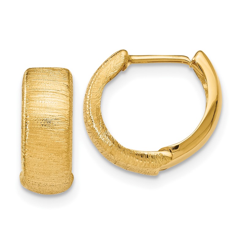 14K Polished and Textured Hinged Hoop Earrings