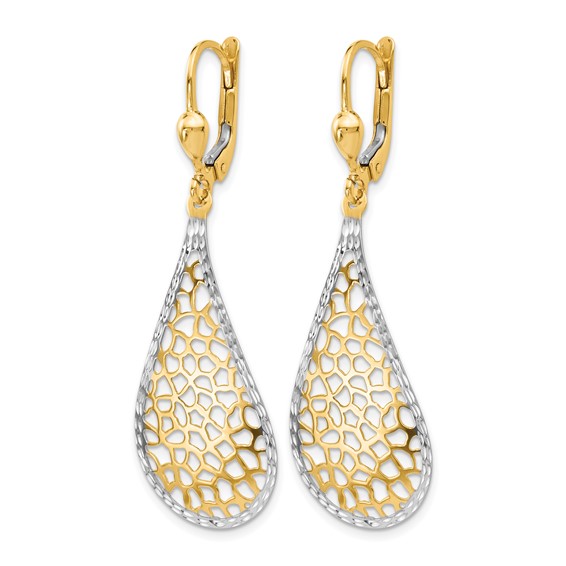 Leslie's 14K w/White Rhodium Polished and D/C Leverback Earrings