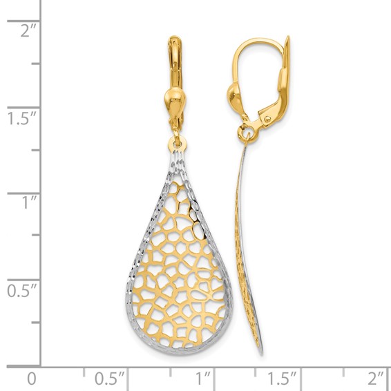 Leslie's 14K w/White Rhodium Polished and D/C Leverback Earrings