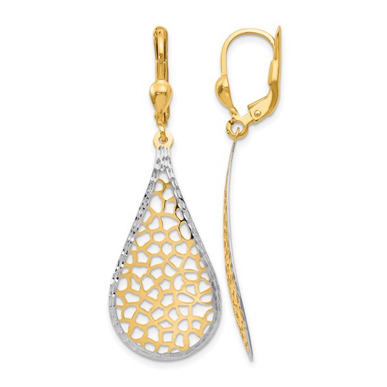 Leslie's 14K w/White Rhodium Polished and D/C Leverback Earrings