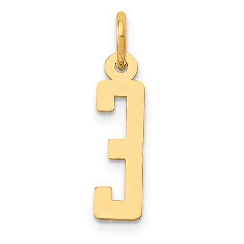 14K Yellow Gold Small Elongated Number 3 Charm