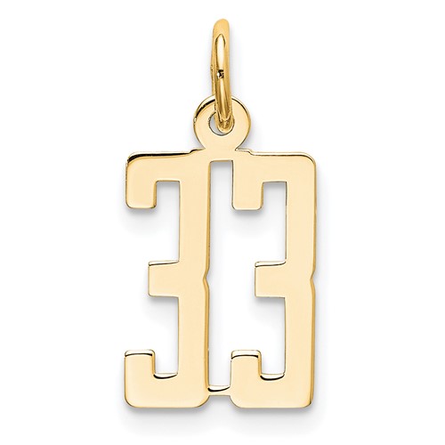 14K Yellow Gold Small Elongated Number 33 Charm