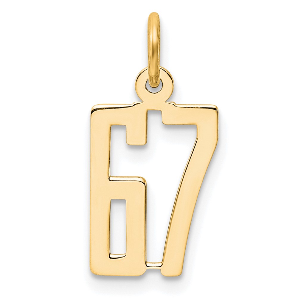 14K Yellow Gold Small Elongated Number 67 Charm
