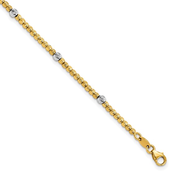 Leslie's 14K Two-tone Polished D/C Beaded Bracelet