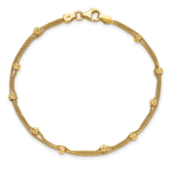 Leslie's 14K Gold Polished and Diamond-cut Beads 2 Strand Bracelet