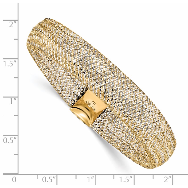 14K w/Rhodium Polished Mesh Stretch Bracelet
