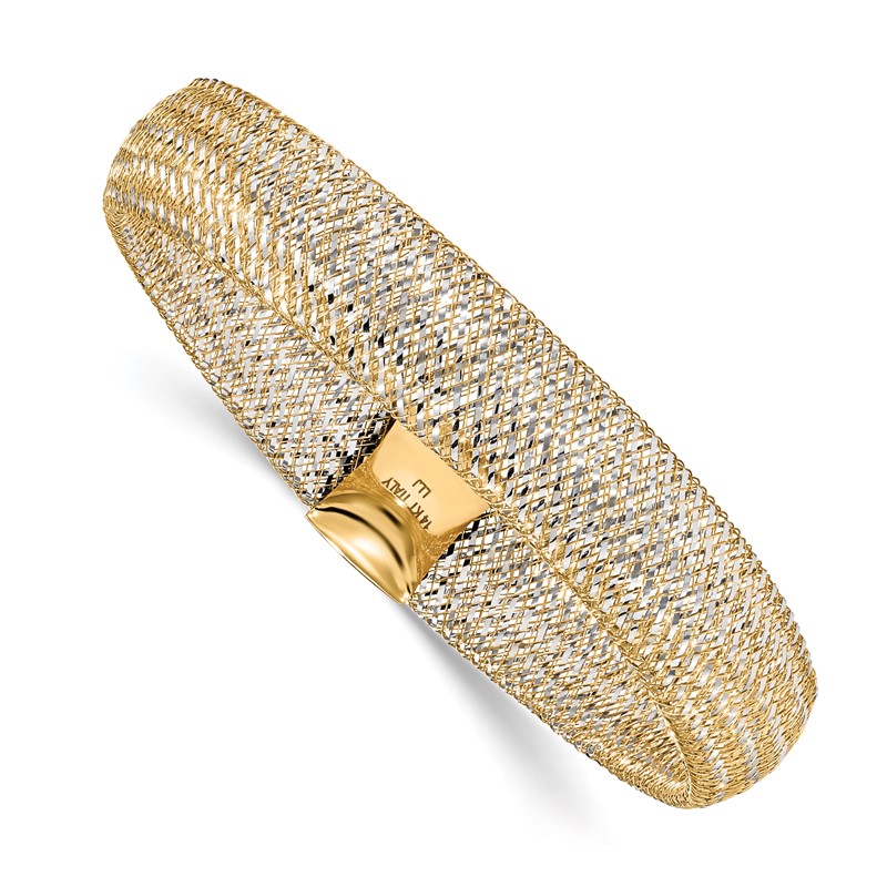 14K w/Rhodium Polished Mesh Stretch Bracelet