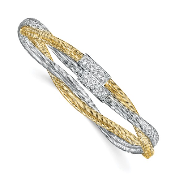 Leslie's 14K with White Rhodium CZ Polished Mesh Stretch Bracelet