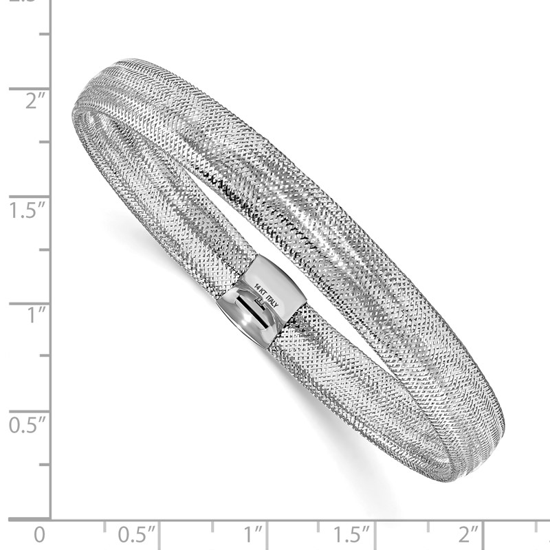 14K with White Rhodium Plating Polished Mesh Stretch Bracelet