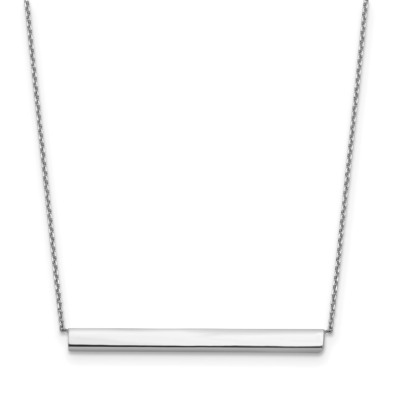 14K White Gold Polished with 1in ext. Bar Necklace