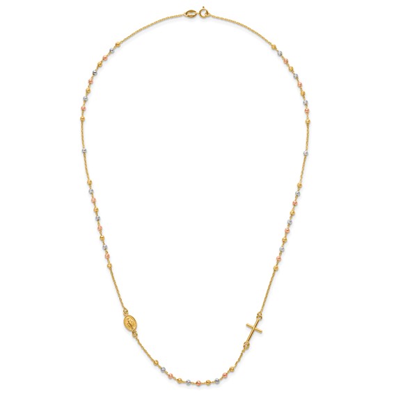 Leslie's 14K Tri-color Sideways Cross Beaded Rosary Style 18 inch Necklace