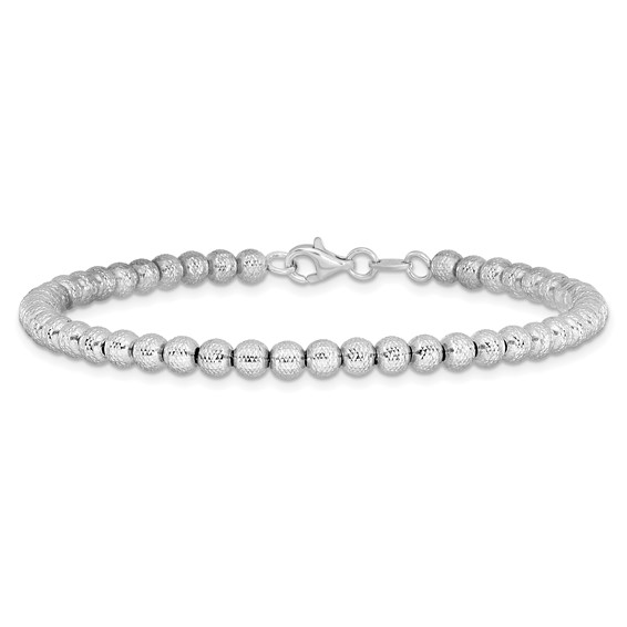 Leslie's 14K White Gold Polished and Diamond-cut Beaded Bracelet