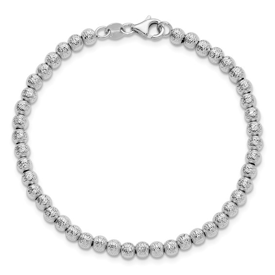 Leslie's 14K White Gold Polished and Diamond-cut Beaded Bracelet