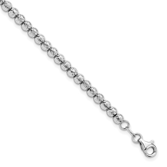 Leslie's 14K White Gold Polished and Diamond-cut Beaded Bracelet