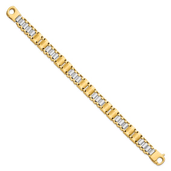 Leslie's 14K Two-tone Polished and Brushed Fancy Link Men's Bracelet