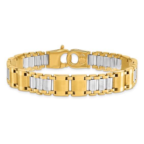 Leslie's 14K Two-tone Polished and Brushed Fancy Link Men's Bracelet