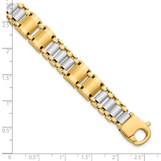Leslie's 14K Two-tone Polished and Brushed Fancy Link Men's Bracelet