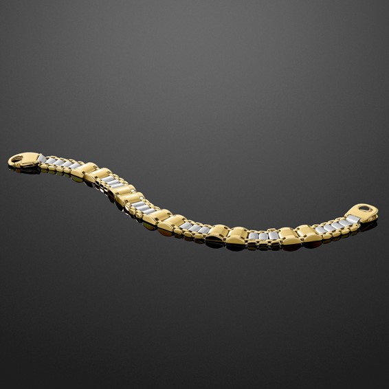 Leslie's 14K Two-tone Polished and Brushed Fancy Link Men's Bracelet