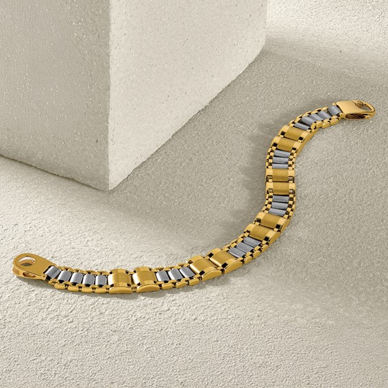 Leslie's 14K Two-tone Polished and Brushed Fancy Link Men's Bracelet