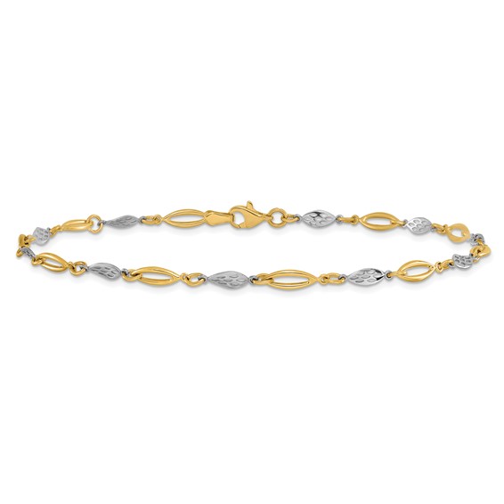 Leslie's 14K Two-tone Polished Fancy Link Anklet