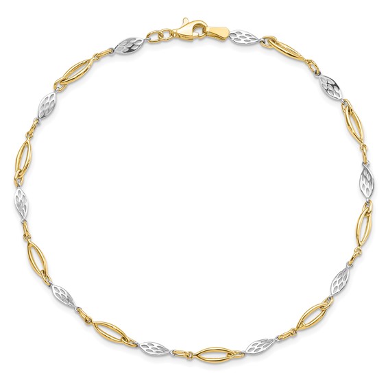 Leslie's 14K Two-tone Polished Fancy Link Anklet