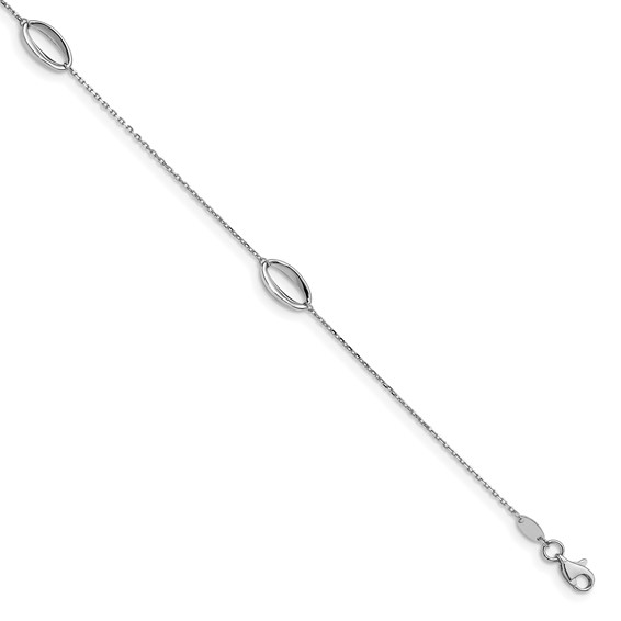 Leslie's 14K White Gold Ovals 3-Station 10 inch Plus 1 inch Extender - Total 11 inch Anklet