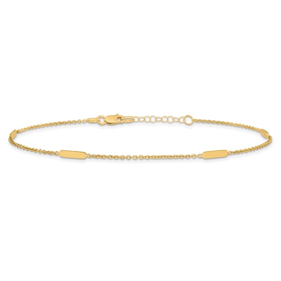 Leslie's 14K Bar 4-Station 10 inch Plus 1 inch Extender - Total 11 inch Anklet