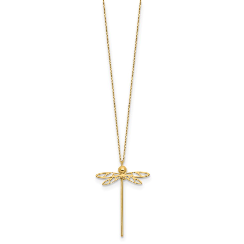 14K Polished Dragonfly w/2 in ext. Necklace
