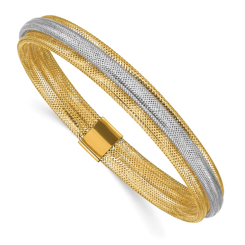 14K w/Rhodium Polished Mesh Stretch Bracelet
